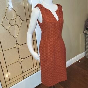 🤎 Burnt/Fire Orange Anthropologie Tabitha Textured/Weave Midi Dress, Size 6
